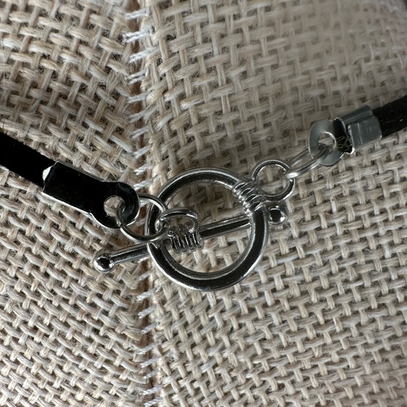 Silver Sheen Obsidian Kuromi Bead Pendant on Silver Bail and Faux Suede - Picture 8 of 9